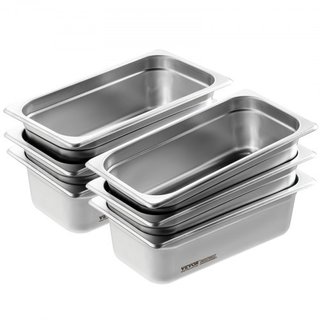 6 Paquete de Sartenes de Hotel, Sartén de Vapor Anti-Jam de Tamaño 1/3, Sartén de Mesa de Restaurante de Acero Inoxidable de 0.8 mm de Grosor, Sartén de Mesa Comercial de 4 Pulgadas de Profundidad...
