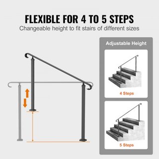 Pasamanos de Hierro Forjado, Adecuado para 2 o 3 Escalones Barandilla de Escalera Exterior, Barandilla Ajustable para Porche Frontal, Barandillas Transicionales Negras para Escalones de Concreto o...