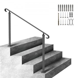 Pasamanos de Hierro Forjado, Adecuado para 2 o 3 Escalones Barandilla de Escalera Exterior, Barandilla Ajustable para Porche Frontal, Barandillas Transicionales Negras para Escalones de Concreto o...