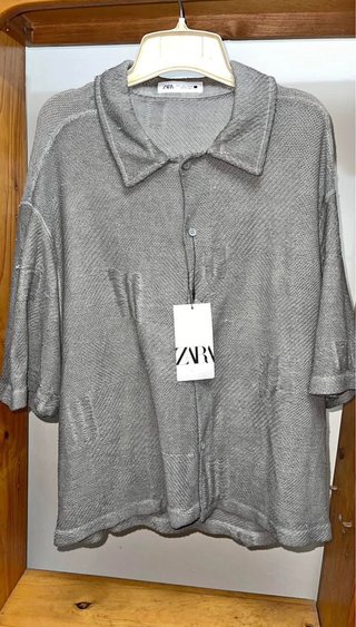 Camisa Zara Gris Manga Corta
