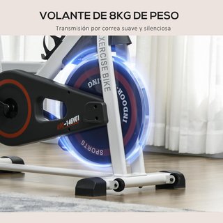 Bicicleta Estática de Fitness, Pantalla LCD, Manillar Ajustable, Volante de Inercia, 8 Kg, Resistencia Ajustable, 103 X 53 X 110 – 114 Cm, de Acero Blanco