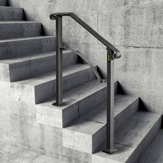 Pasamanos para Escaleras Exteriores, Se Adapta a 2 o 3 Escalones, Barandilla de Escalera Exterior Arch#2 de Hierro Forjado, Barandilla Flexible para Porche, Pasamanos Transicional Negro para Escal...