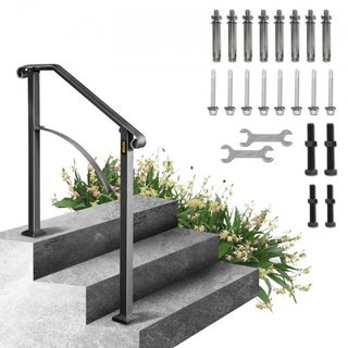 Pasamanos para Escaleras Exteriores, Se Adapta a 2 o 3 Escalones, Barandilla de Escalera Exterior Arch#2 de Hierro Forjado, Barandilla Flexible para Porche, Pasamanos Transicional Negro para Escal...