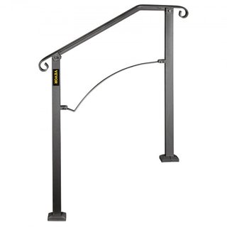 Pasamanos para Escaleras Exteriores, Se Adapta a 2 o 3 Escalones, Barandilla de Escalera Exterior Arch#2 de Hierro Forjado, Barandilla Flexible para Porche, Pasamanos Transicional Negro para Escal...