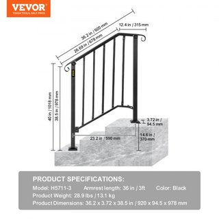 Barandilla de Hierro X Picket #2 Railing Rail Se Ajusta a 2 Escalones