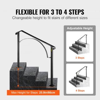 Pasamanos para Escaleras Exteriores, Se Adapta a 3 o 4 Pasos Barandilla de Escalera Exterior, Pasamanos de Hierro Forjado Arch#3, Barandilla Flexible para Porche, Pasamanos Transicional Negro para...