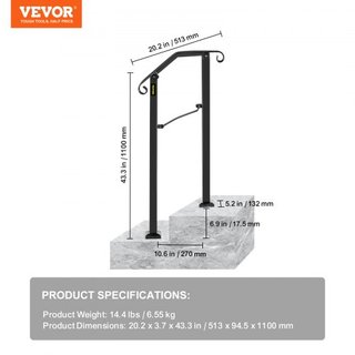 Pasamanos para Escaleras Exteriores, Railing para Escaleras Exteriores de 1 o 2 Pasos, Pasamanos de Hierro Forjado Arch#1, Pasamanos Flexible para Porche, Pasamanos Transicional Negro para Escaler...