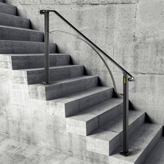 Pasamanos para Escaleras Exteriores, Se Ajusta a 4 o 5 Escalones, Barandilla de Escalera Exterior Arch#4 de Hierro Forjado, Barandilla Flexible para Porche, Pasamanos Transicional Negro para Escal...