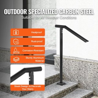 Pasamanos, barandilla de acero negro para 1-3 escalones, capacidad de 330 LBS, pasamanos para escaleras, pasamanos de metal con barniz horneado para escaleras, pasamanos elegantes para escalones e...