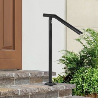 Pasamanos, barandilla de acero negro para 1-3 escalones, capacidad de 330 LBS, pasamanos para escaleras, pasamanos de metal con barniz horneado para escaleras, pasamanos elegantes para escalones e...