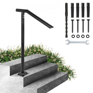 Pasamanos, barandilla de acero negro para 1-3 escalones, capacidad de 330 LBS, pasamanos para escaleras, pasamanos de metal con barniz horneado para escaleras, pasamanos elegantes para escalones e...