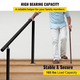 Pasamanos para Escaleras Exteriores, 91.4 cm, Pasamanos Exterior Negro Ajustable de Escalera de 86.4 cm de 0 a 60 Grados para Jardín