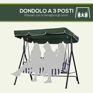 Dondolone da Giardino per 3 Persone con Tetto Regolabile, Dondolone da Esterno con Sedile Traspirante in Poliestere e Acciaio, Capacità Fino a 200 Kg, 172X110X153 Cm, Verde Scuro, Bianco