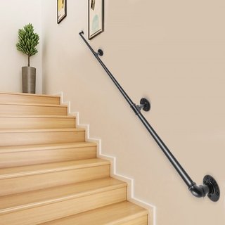 Pasamanos de Escalera de Tubo, Pasamanos de Escalera de 274.3 cm, Pasamanos de Tubo de Acero Carbono con Capacidad de Carga de 199.6 kg, Pasamanos de Tubo Industrial con Soporte de Montaje en Pare...