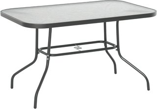 Tavolo da Giardino con Foro per Ombrellone, Mobili da Esterno in Metallo e Vetro 120X80X70Cm Grigio