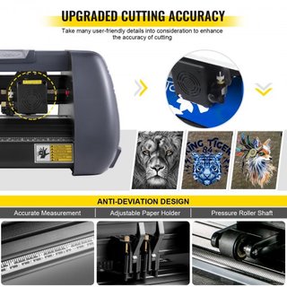Máquina de Corte de Vinilo, Impresora de Vinilo de 375 mm, Plotter Impresora con Alimentación Máxima de Papel de 14 pulgadas con Fuerza y Velocidad Ajustables para Fabricación de Señales Máquina C...