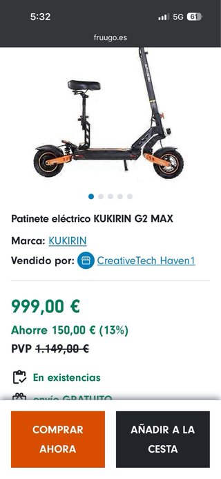 Patinete Eléctrico Kukirin G2 Max