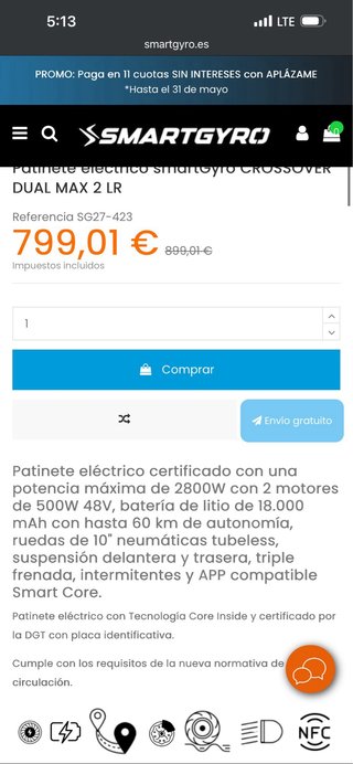 Patinete smartgyro crossover dual max 2 LR