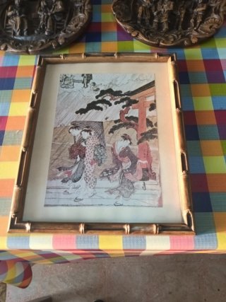 Lote antigüedades: láminas y lámpara