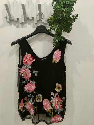 Canottiera con schiena trasparente e fiori