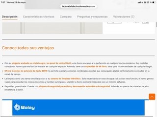 Balay Microondas 44L Grafito puerta de cristal