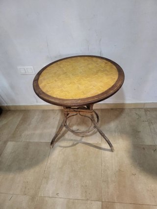 Mesa de terraza redonda bambú y madera