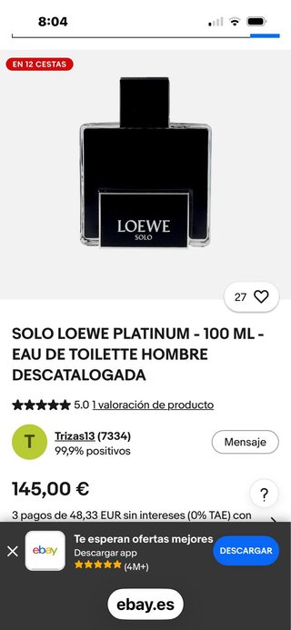 Solo Loewe Platinum Eau de Toilette 100ml