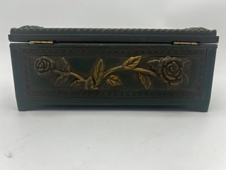 Caja joyero resina verde con detalles dorados