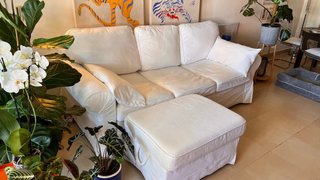 Sofá cama blanco 3 plazas + Puff Almacenaje