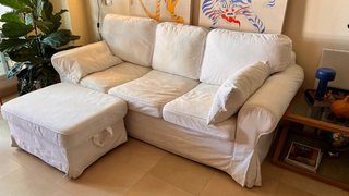 Sofá cama blanco 3 plazas + Puff Almacenaje