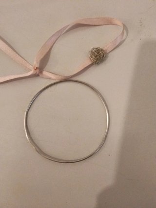 Bracciale vintage argento con fiocco rosa e argent