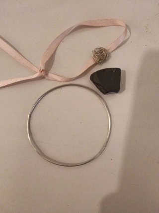 Bracciale vintage argento con fiocco rosa e argent