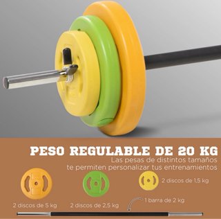 Barra de pesas con 6 discos