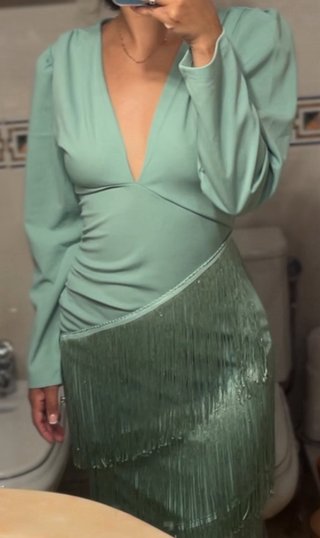 Vestido verde agua con flecos NUEVO SIN ESTRENAR!