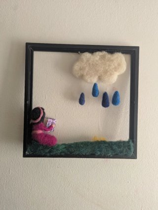 Quadro stile Waldorf bambina e pioggia