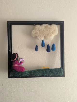 Quadro stile Waldorf bambina e pioggia
