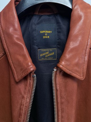 Cazadora Cuero Marrón Superdry Talla L