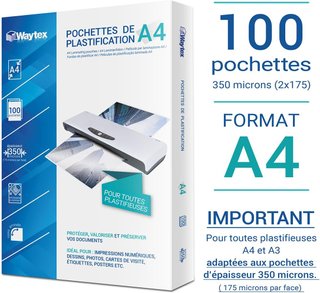 Bolsas plastificar A4 Waytex 350 micras (100 uds)