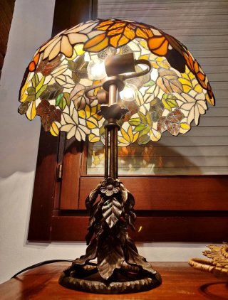 Lámpara Tiffany Hojas Naranja Cristal Metal