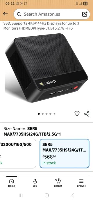 Mini PC Beelink SER5 MAX 24GB 1TB AMD 7735HS