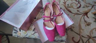 Zapatos salón ante tacón bajo rosa