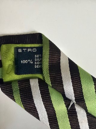 Corbata Etro Seda Rayas Marrón Verde