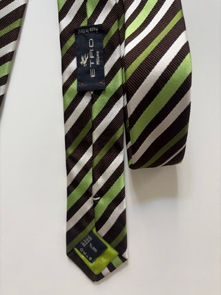 Corbata Etro Seda Rayas Marrón Verde