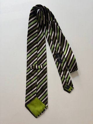 Corbata Etro Seda Rayas Marrón Verde