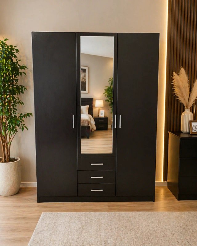 Armario 3 puertas negro madera