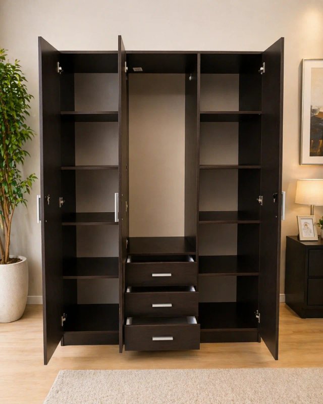 Armario 3 puertas negro madera