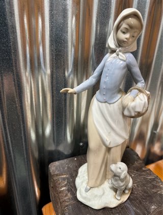 Figura Lladró Muchacha con cesta y perro.