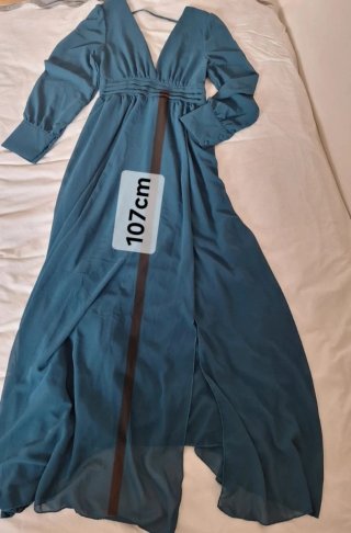Vestido largo verde azulado