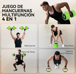 Kit Gimnasio 4en1 Barra Pesas Mancuernas