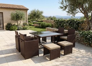 Conjunto Mesa y Sillas Ratan Terraza